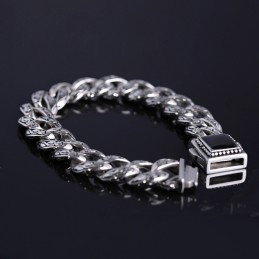 ロゼット ヴィンテージ メンズブレスレット チタンブレスレット ブラックジェム付き