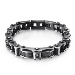 ロックバイカーチェーンチタンメンズブレスレット（ダイヤモンド付き）