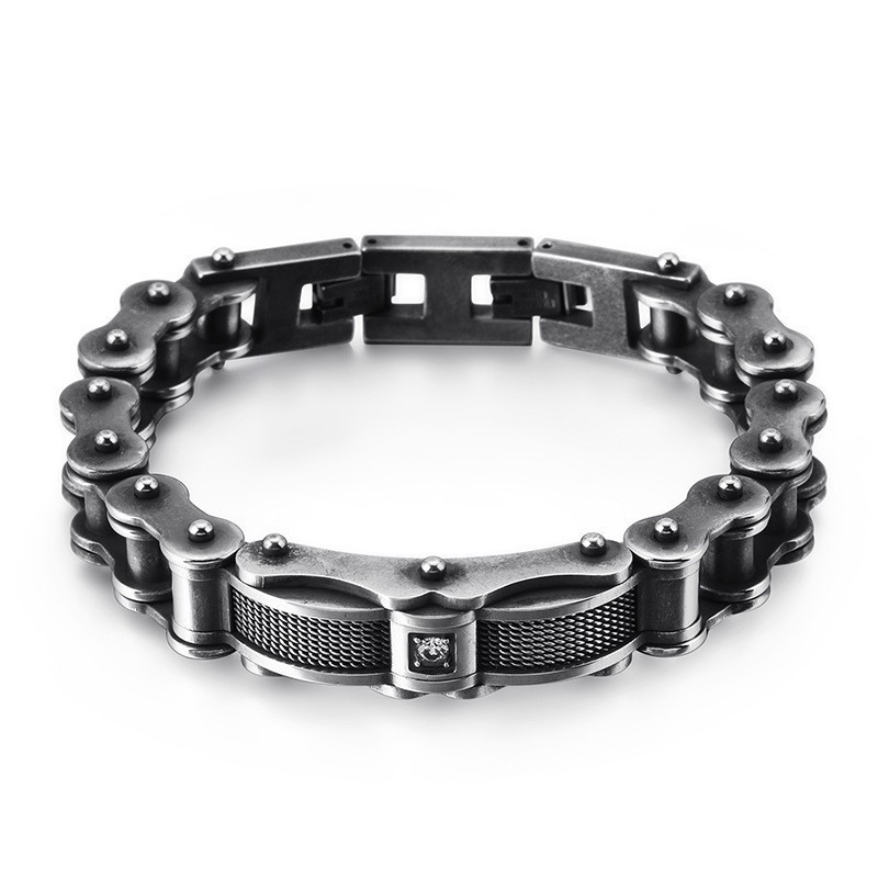 ロックバイカーチェーンチタンメンズブレスレット(ダイヤモンド付き) ロックバイカーチェーンチタンメンズブレスレット(ダイヤモンド付き)
