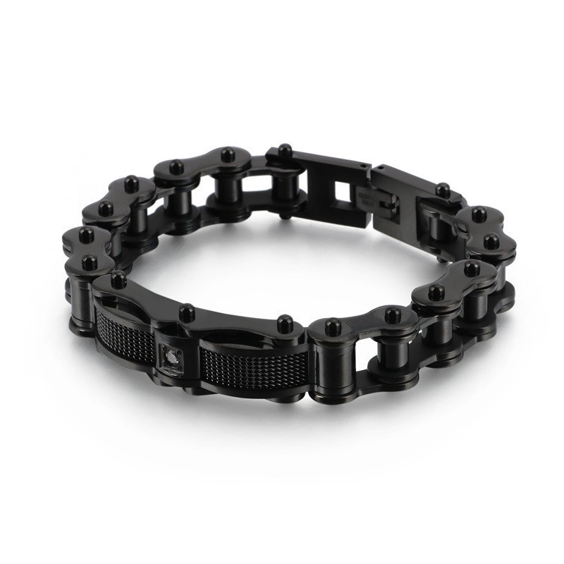 ロックバイカーチェーンチタンメンズブレスレット(ダイヤモンド付き) ロックバイカーチェーンチタンメンズブレスレット(ダイヤモンド付き)