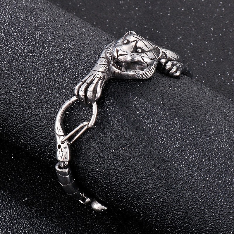 クールなアンティークゴールドタイガーチタンブレスレット(メンズ) クールなアンティークゴールドタイガーチタンブレスレット(メンズ)