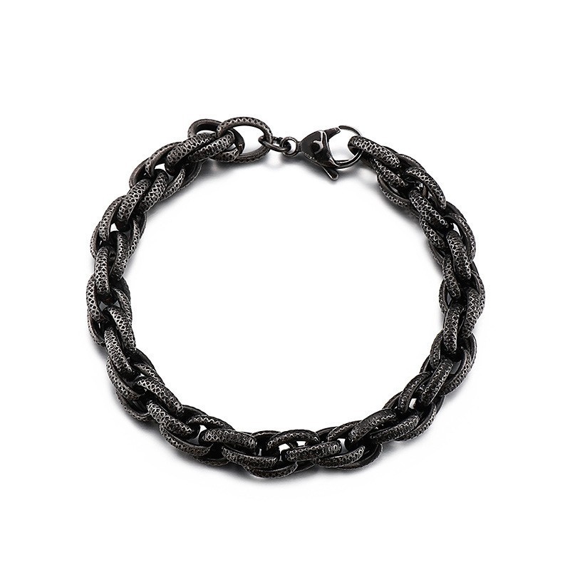 レトロなブラックドット柄ヒップホップシックツイストチェーンチタンブレスレット（メンズ）