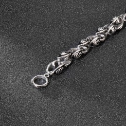 ロックヒップホップスタイルのチタンジュエリー。クールなダブルスカルメンズチタンブレスレット。