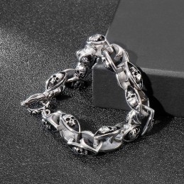 ロックヒップホップスタイルのチタンジュエリー。クールなダブルスカルメンズチタンブレスレット。