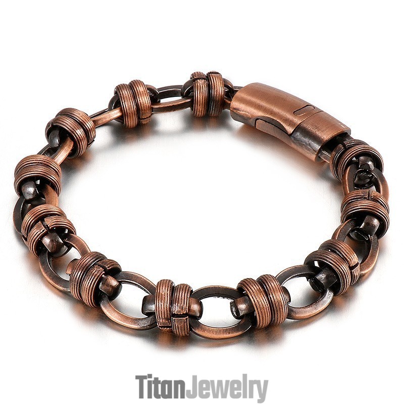 ヴィンテージブロンズオーバルチタンメンズブレスレット