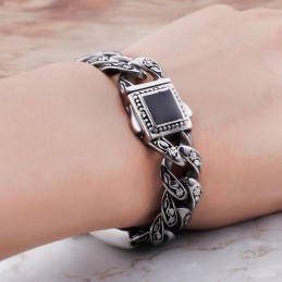 ヴィンテージファッション ヒップホップスタイル 花柄 ダイヤモンド留め メンズ チタンブレスレット