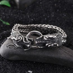 メンズ マルチレイヤーブレスレット クールなダブルドラゴン メンズブレスレット 蛇口留め