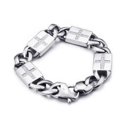 ファッションロックヒップホップスタイルのクロスとダイヤモンドのチタンブレスレット