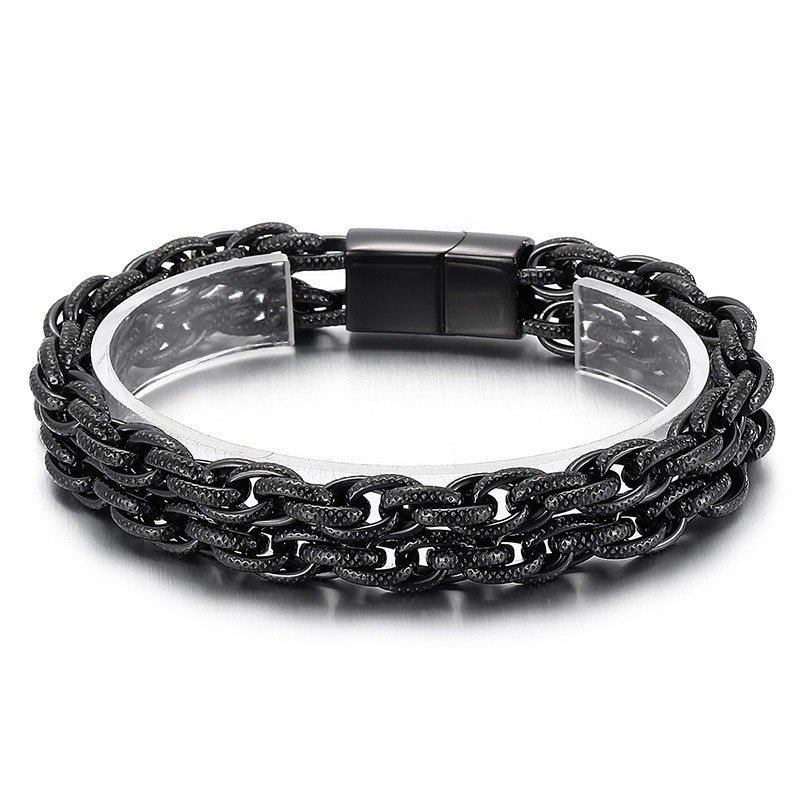 ファッションブラックメッキダブルチタンメンズブレスレット ファッションブラックメッキダブルチタンメンズブレスレット
