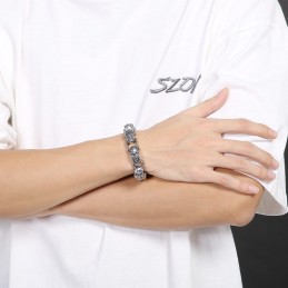 ファッションシックなフローラルスカルメンズチタンブレスレット