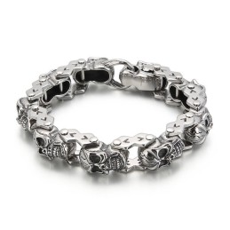 ファッションシックなフローラルスカルメンズチタンブレスレット