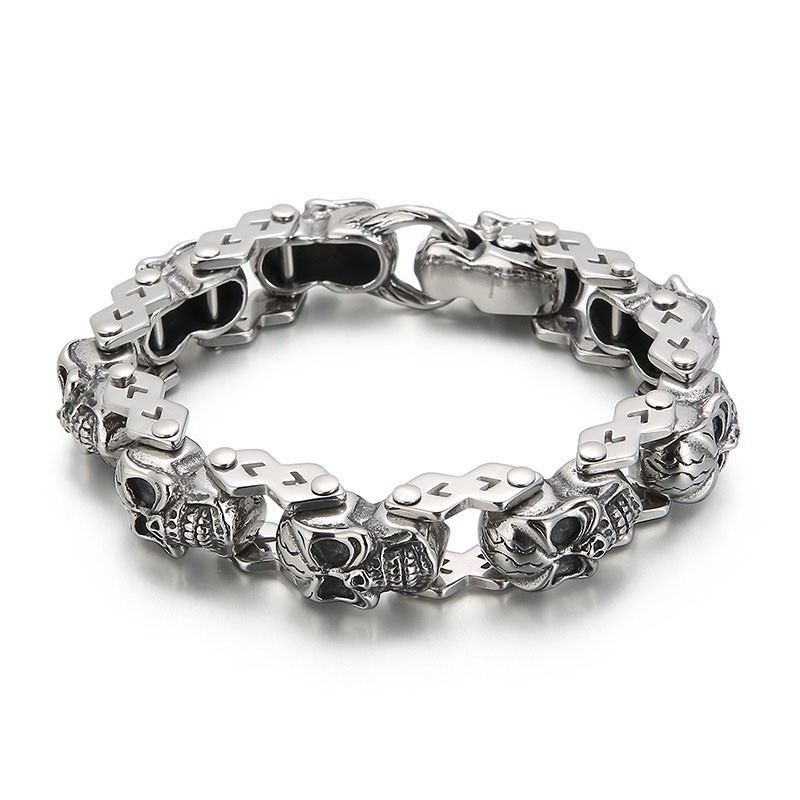 ファッションシックなフローラルスカルメンズチタンブレスレット ファッションシックなフローラルスカルメンズチタンブレスレット