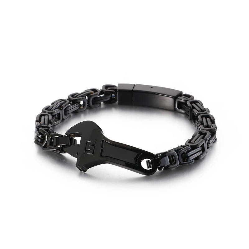 クールなレンチバックタイプのカーブプレートメンズチタンブレスレット