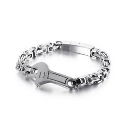 クールなレンチバックタイプのカーブプレートメンズチタンブレスレット