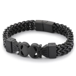 ファッションヒップホップスタイルダブルスカルメンズチタン編みブレスレット