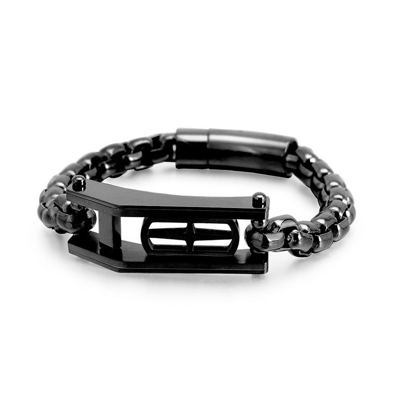 ロック ヒップホップ クロス ホロースクエア メンズ チタンブレスレット