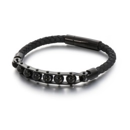 ファッションラウンドビーズメンズ編み込みレザーブレスレット