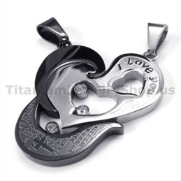 ダイヤモンドフリーチェーン付きスイートハート＆クロス ブラックチタン ラバーペンダント