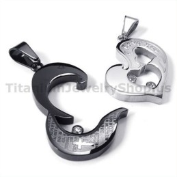 ダイヤモンドフリーチェーン付きスイートハート＆クロス ブラックチタン ラバーペンダント