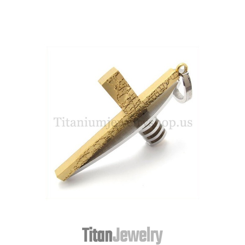 ゴールドとシルバーの非対称シェイプのファッションメンズチタンクロスペンダント