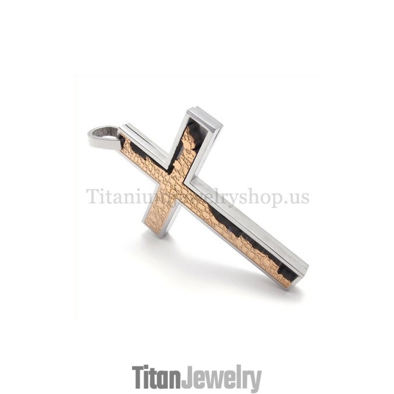 コーヒーゴールド不完全充填クアドレートチタンクロスペンダント