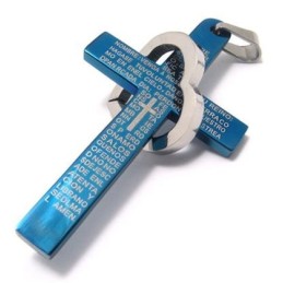 クールマン ハートクロスバイブルチタンスチールペンダント（新品）ブルーカラー