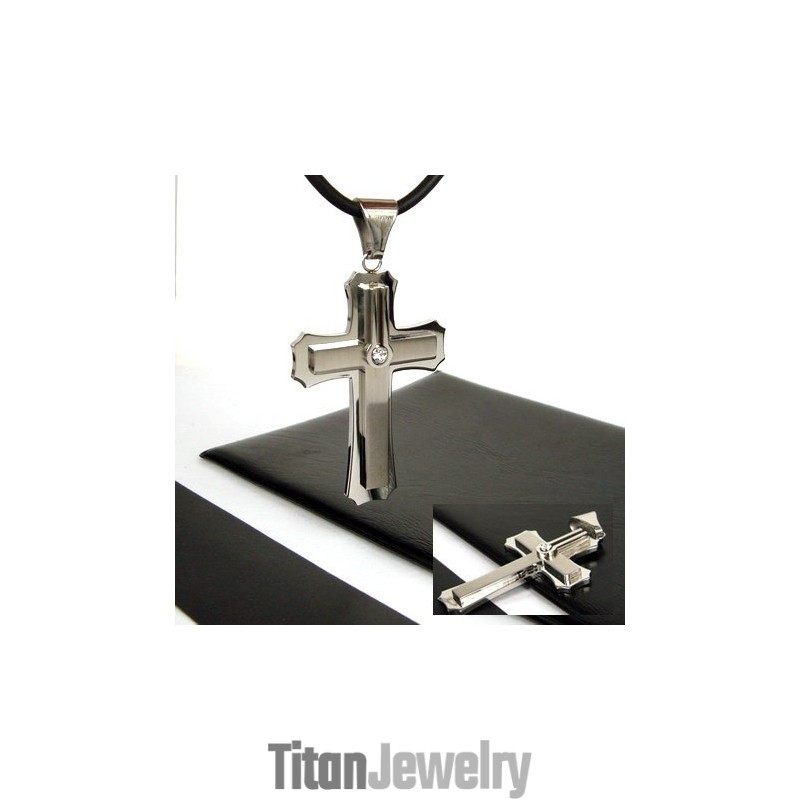 マン 2層クロス ジェムストーン 純チタンペンダント