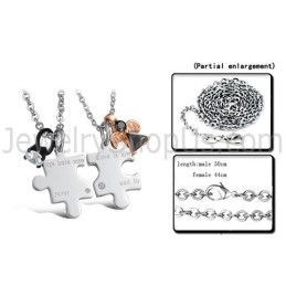 チタンシルバー「愛はいつもここにそして永遠に」ラインストーンとフリーチェーン付き恋人ペンダント C608