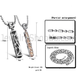 チタン製ブラック＆ローズゴールドの中空ラバーペンダント（フリーチェーン付き）C609