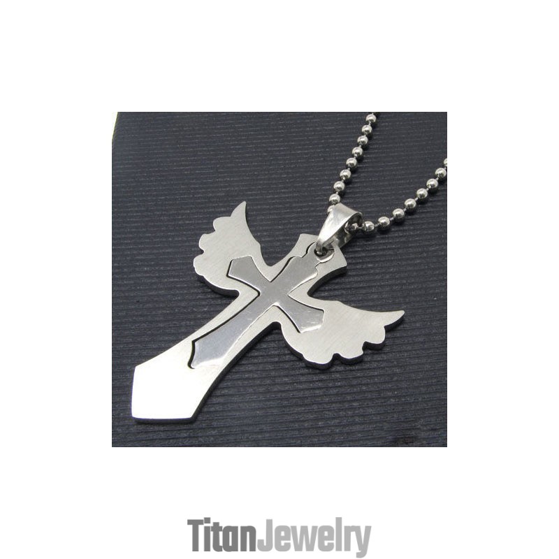 男性向け2層ウィングクロス純チタンクロスネックレスペンダント