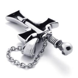 レッドダイヤモンドダガー付きスカルチタンクロスペンダント