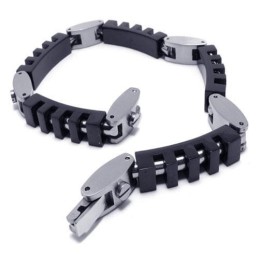 メンズボーイズブラックシルバー純チタンチャームブレスレット