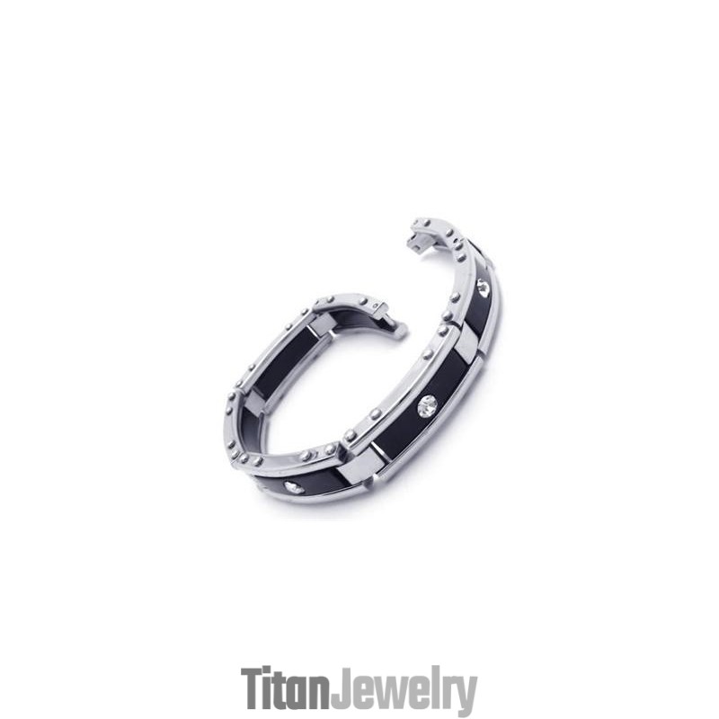 メンズ ブラック シルバー 純チタンブレスレット ラバーバングル