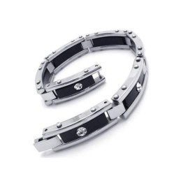 メンズ ブラック シルバー 純チタンブレスレット ラバーバングル