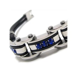 メンズ ブルー ブラック シルバー 純チタン ラバーブレスレット
