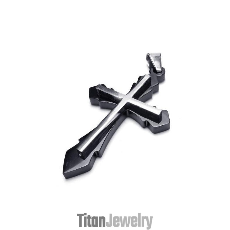 メンズ ブラック 純チタン ペンダント クロス ネックレス (新品)