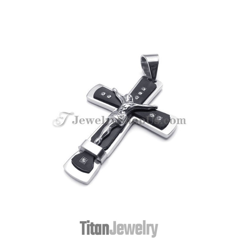 クラシカルなイエスの十字架 ブラックチタンペンダント