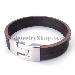 チタンを使用したおしゃれなブラウンレザーブレスレット