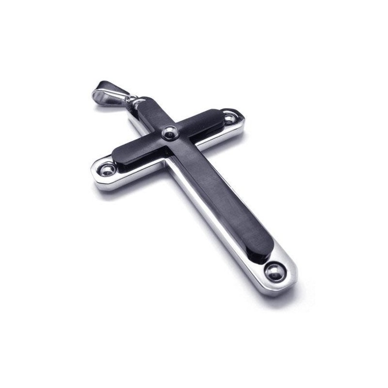 メンズ ブラック 純チタン クロスペンダントネックレスチェーン