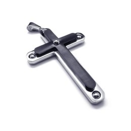 メンズ ブラック 純チタン クロスペンダントネックレスチェーン